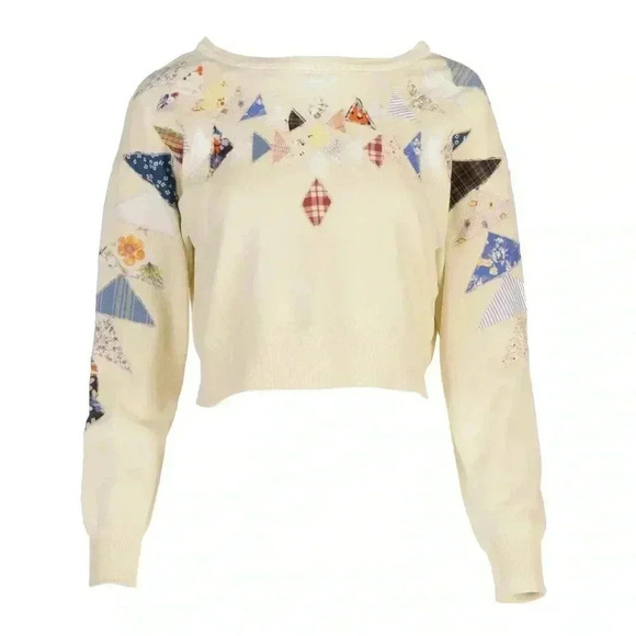 DANNIJO Tops - NWT Dannijo Butter Patchwork Cropped Sweatshirt Cream XS